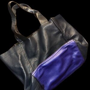 Gap Colorblock Leather Tote | Navy Blue & Purple Soft Leather Bag